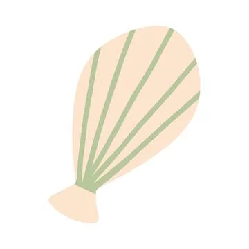 Flat beige fan seashell vector illustration with sage green stripes. Cute ocean Stock Illustration