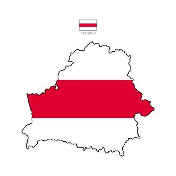 Flat Belarus outline map with national flag Stock Illustration