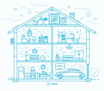 Drawing big house and many windows Royalty Free Vector Image
