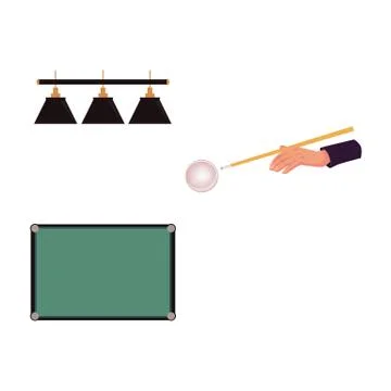 Flat billiard objects - table, aiming hand, lights Stockillustratie