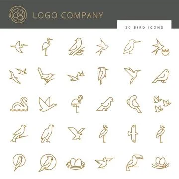 Flat birds icon set. Thin line style for icons. Stock Illustration