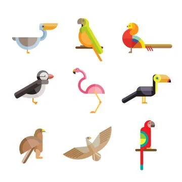 Flat birds made from geometric figures Stock Illustration