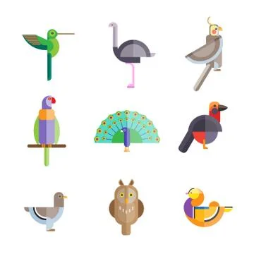 Flat birds made from geometric figures Stock Illustration