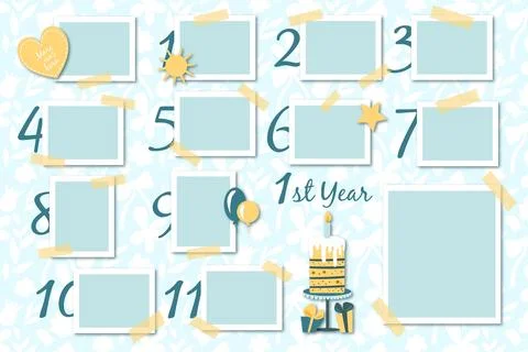 Flat birthday collage frame collection Stock Illustration
