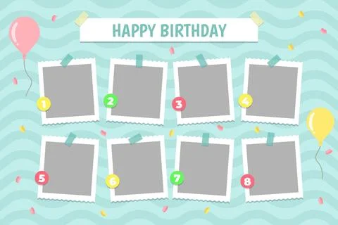 Flat birthday collage frames Stock Illustration