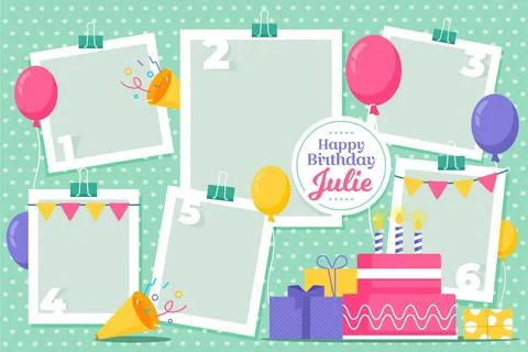 Flat birthday collage frames set Stock Illustration