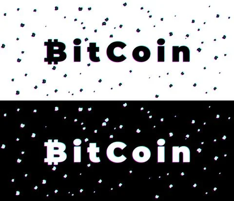 Flat Bitcoin Glitch isolated Icon. Silhouette BTC cryptocurrency symbol in Gl Stock Illustration