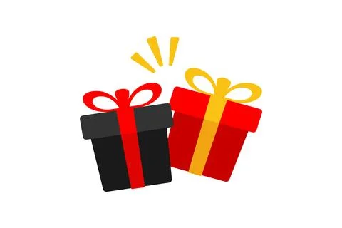 Flat Black and Red Gift Boxes Icon Vector Illustration Stock Illustration