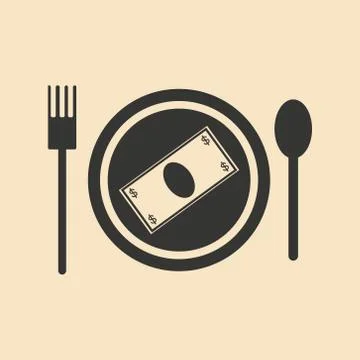 Flat black and white Banknotes in plate Stock Illustration