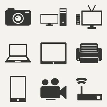Flat in black and white concept mobile application technology icons Stock Illustration