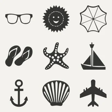 Flat in black and white concept mobile application travel icons Stock Illustration