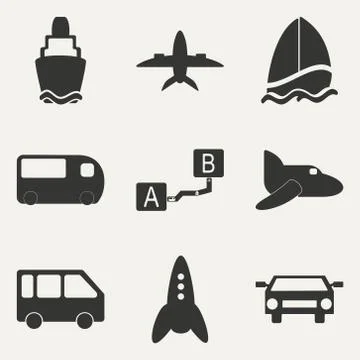 Flat in black and white concept mobile application trasports icons Stock Illustration