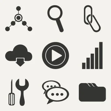 Flat in black and white concept mobile application internet icons Stock Illustration