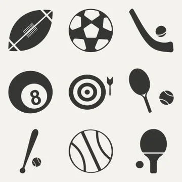 Flat in black and white concept mobile application sports icons Stock Illustration