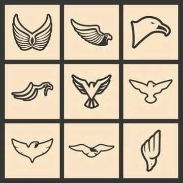 Flat in black and white concept mobile application eagles logo Stock Illustration