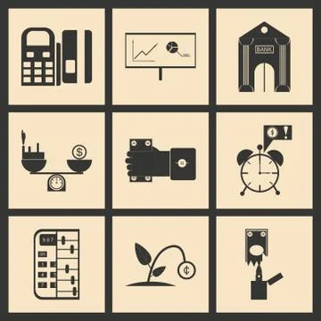 Flat in black and white concept economic icon Stock Illustration
