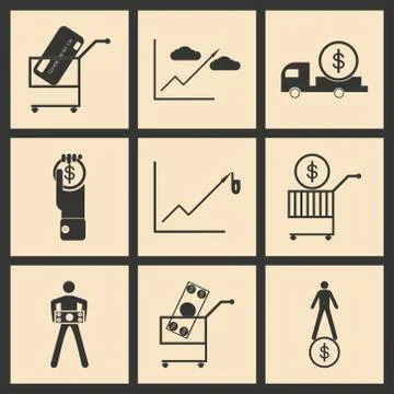 Flat in black and white concept economic icon Stock Illustration