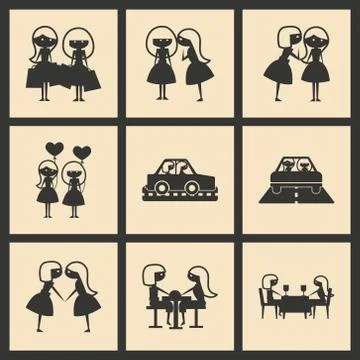 Flat in black and white concept mobile application friendship Stock Illustration
