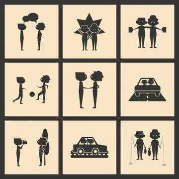 Flat in black and white concept mobile application relationship Stock Illustration