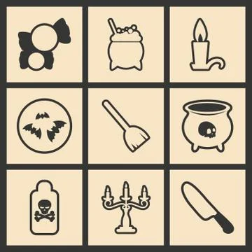 Flat in black and white concept mobile application halloween Stock Illustration