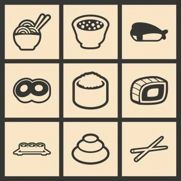 Flat in black and white concept mobile application Japanese food Stock Illustration