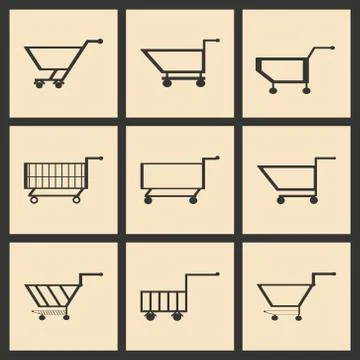 Flat in black and white concept mobile application trolleys Stock Illustration