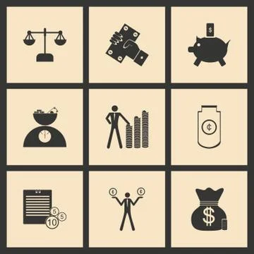 Flat in black and white concept business icons Stock Illustration