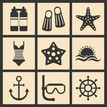 Flat in black and white concept mobile application summer rest Stock Illustration