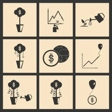 Flat in black and white concept economic icon Stock Illustration