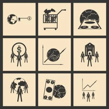 Flat in black and white concept economic icon Stock Illustration