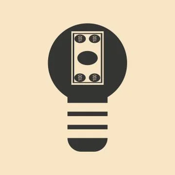 Flat black and white dollar in light bulb Stock Illustration