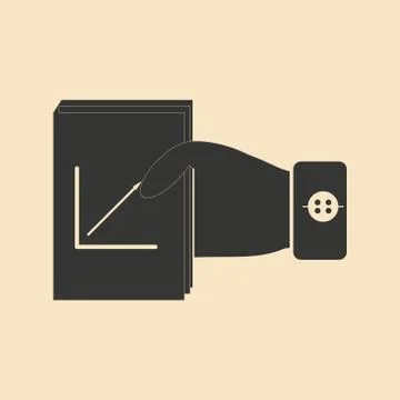 Flat black and white folder with documents in hand Stock Illustration