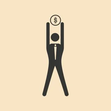 Flat in black and white man holding coin on Stock Illustration