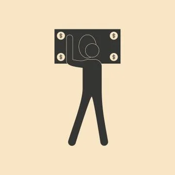 Flat in black and white man holding dollar Stock Illustration