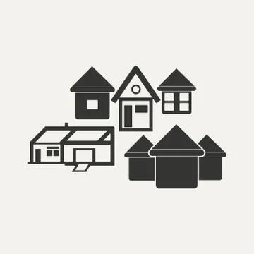 Flat in black and white mobile application houses Stock Illustration
