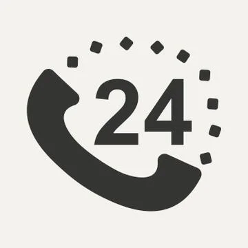 Flat in black and white mobile application call around clock Stock Illustration