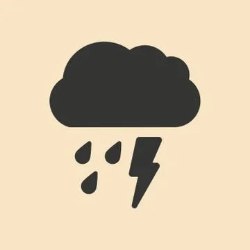 Flat in black and white mobile application rain cloud lightning Stock Illustration