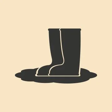 Flat in black and white mobile application rubber boots Stock Illustration
