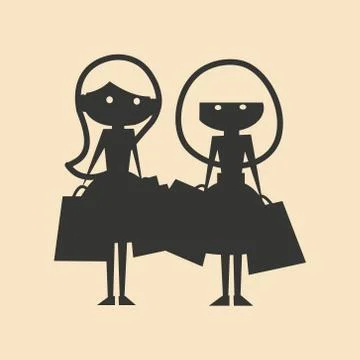 Flat in black and white mobile application girlfriends shopping Stock Illustration