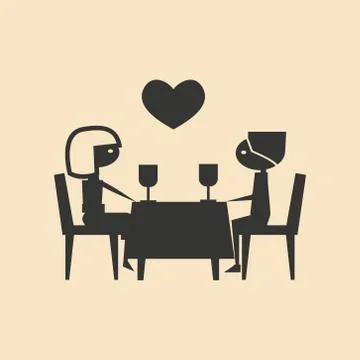 Flat in black and white mobile application romantic dinner Stock Illustration