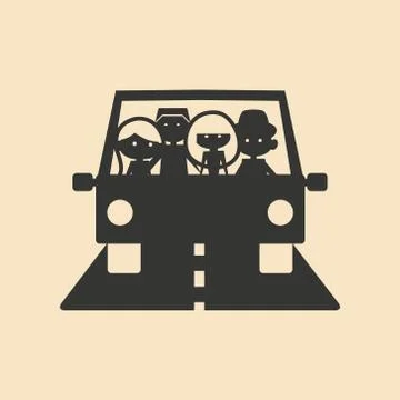 Flat in black and white mobile application car journey Stock Illustration