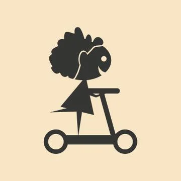 Flat in black and white mobile application child on scooter Stock Illustration