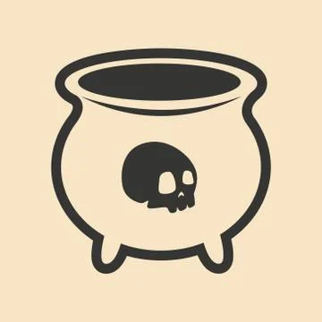 Flat in black and white mobile application cauldron potion Stock Illustration
