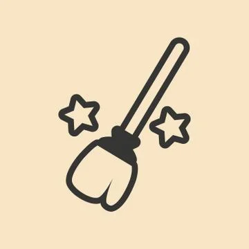 Flat in black and white mobile application magic broom Stock Illustration