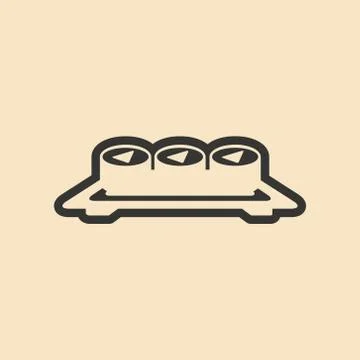 Flat in black and white mobile application sushi plate Stock Illustration