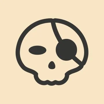 Flat in black and white mobile application pirate skull Stock Illustration