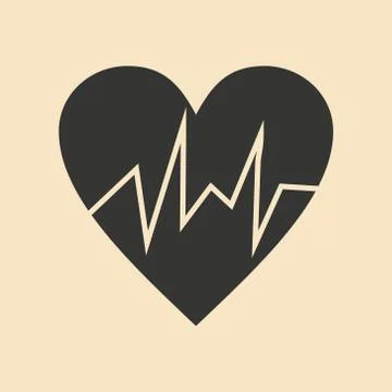 Flat in black and white mobile application logo cardiology Stock Illustration