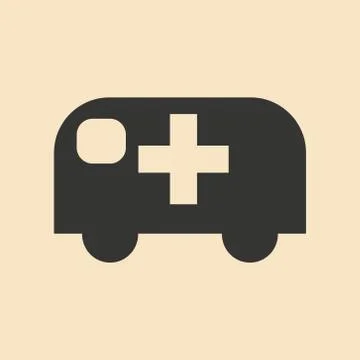 Flat in black and white mobile application ambulance car Stock Illustration