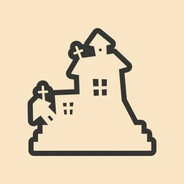 Flat in black and white mobile application ghost house Stock Illustration