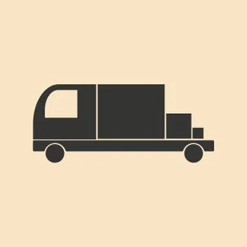 Flat in black and white mobile application freight car Stock Illustration